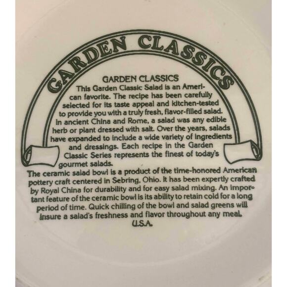 Vintage 1983 Royal China Garden Classics Ceramic Taco Salad Serving Bowl Recipe - Picture 5 of 5